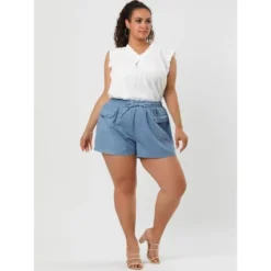 Agnes Orinda Women's Plus Size Drawstring Elastic Waist Pockets Denim Shorts -Best Clothing Store GUEST e0014346 3e96 4182 bf40 5c6286269e4b