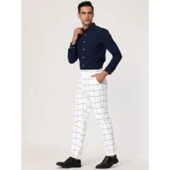 Lars Amadeus Men's Business Plaid Pants Casual Slim Fit Checked Dress Trousers -Best Clothing Store GUEST e0267796 ed68 42d1 82ed 72e339898472