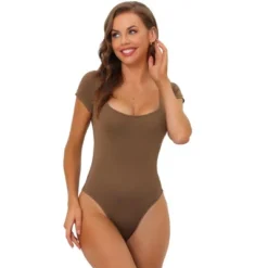 Allegra K Women's Square Neck Tummy Control Short Sleeve Leotard Jumpsuit Top -Best Clothing Store GUEST e1f97ae9 c324 4d41 a00e 5031a87c3850