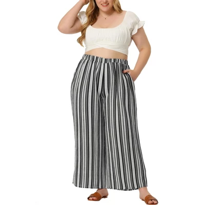 Agnes Orinda Women's Plus Size Boho Palazzo Lounge Wide Leg Pants With Elastic Waist And Stripe 11 Agnes Orinda Women's Plus Size Boho Palazzo Lounge Wide Leg Pants With Elastic Waist And Stripe - Image 9