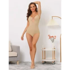 Allegra K Women's U Plunge Tummy Control Adjustable Straps Built-in Bra Full Leotard Jumpsuit Top -Best Clothing Store GUEST e4d946ed dd8c 4d66 8048 35ba6967e565