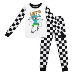 Bioworld Let's Roll Youth Boy's Black & White Checkered Long Sleeve Shirt & Sleep Pants Set -Best Clothing Store GUEST e4ec09de dfbe 43c7 a7b4 34b723f64623