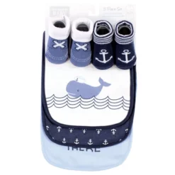 Hudson Baby Infant Boy Cotton Bib And Sock Set, Sailor Whale, One Size