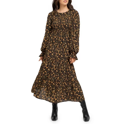 August Sky Women's Floral Smocked Body Long Sleeve Dress 6 August Sky Women's Floral Smocked Body Long Sleeve Dress - Image 4