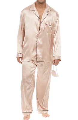 Men's Classic Satin Pajamas Lounge Set, Long Sleeve Top And Pants With Pockets, Silk Like PJs With Matching Sleep Mask 12 Men's Classic Satin Pajamas Lounge Set, Long Sleeve Top And Pants With Pockets, Silk Like PJs With Matching Sleep Mask - Image 10