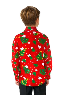 Suitmeister Boys Christmas Shirt - Christmas Trees Stars Red 3 Suitmeister Boys Christmas Shirt - Christmas Trees Stars Red