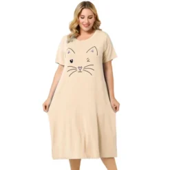 Agnes Orinda Womens Plus Size Short Sleeve Cute Cat Print Pockets Nightgown -Best Clothing Store GUEST e8a77945 e4fc 42d6 b942 8a1908e71e29