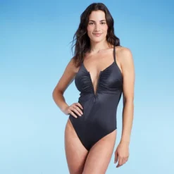 Women's Shirred V-Wire Plunge One Piece Swimsuit - Shade & Shore™ Gray 15 Women's Shirred V-Wire Plunge One Piece Swimsuit - Shade & Shore™ Gray -Best Clothing Store GUEST e912990a 8881 47bb 8f14 ceefd005011a