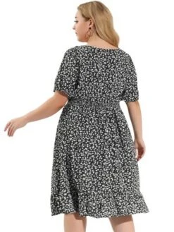 Agnes Orinda Women's Plus Size Ruffle Hem Smocked Waist Floral MIdi Shirt Dress -Best Clothing Store GUEST e98a18fc 769e 45ac 81d7 377555f334ac