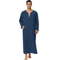 Lars Amadeus Men's Cotton V-Neck Side Split Long Night Gown With Pocket -Best Clothing Store GUEST eb1e39e1 3e48 49f8 842f 6b81d5c876a4