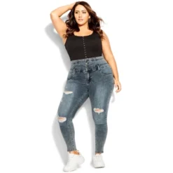 Women's Plus Size Asha Rip Corset Jean - Blue Gray | CITY CHIC -Best Clothing Store GUEST eb41653e c44d 4110 bbdc 97b41eb444f0