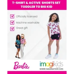 Barbie Girls T-Shirt And Dolphin Active Shorts Outfit Set Little Kid To Big Kid