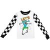 Bioworld Let's Roll Youth Boy's Black & White Checkered Long Sleeve Shirt & Sleep Pants Set