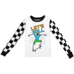 Bioworld Let's Roll Youth Boy's Black & White Checkered Long Sleeve Shirt & Sleep Pants Set