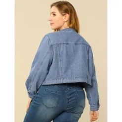 Agnes Orinda Women's Plus Size Long Sleeves Button Down Crew Neck Short Denim Jacket -Best Clothing Store GUEST ee815179 1e5a 4436 930f 4deb52f9d5e2