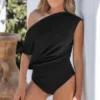 Women's One Shoulder Short Sleeve Fitted Bodysuit - Cupshe -Best Clothing Store GUEST ef5956e1 e971 4320 9495 d83e289710a2