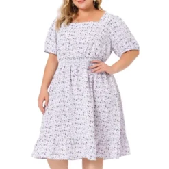 Agnes Orinda Women's Plus Size Ruffle Hem Smocked Waist Floral MIdi Shirt Dress -Best Clothing Store GUEST f178498d 6f82 441c 8d61 7bff36186ded