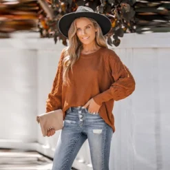 Women's Pumpkin Spice Textured Knit Sweater - Cupshe -Best Clothing Store GUEST f3535acd c632 431b 86d1 d9c322140569