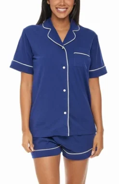 Women's Soft Cotton Knit Jersey Pajamas Lounge Set, Short Sleeve Top And Shorts With Pockets -Best Clothing Store GUEST f38b9f65 72e1 44e8 a744 98a30ff52e0c