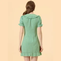 Allegra K Women's Plaid Gingham Puff Sleeve Ruffle Peter Pan Collar Vintage Dress -Best Clothing Store GUEST f4d84110 eb7f 4ac3 af5f abe6973fe84c