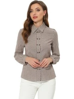 Allegra K Women's Turn Down Collar Plaid Button Up Shirt Long Sleeve Blouse Top -Best Clothing Store GUEST f5d22b79 6d32 45de 9002 7d75abd65f3d