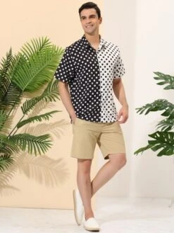 Lars Amadeus Men's Summer Polka Dots Short Sleeves Button Down Patchwork Hawaiian Shirt -Best Clothing Store GUEST f61a0dce f53f 49fa a9e6 0878bacd2a90