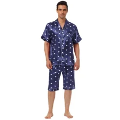 Lars Amadeus Men's Satin Pajama Set Cute Heart Print Button Down Short Sleepwear Loungewear Pjs Sets -Best Clothing Store GUEST f7af74e5 6306 40d4 a6dd f570a4aa6f85