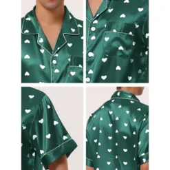 Lars Amadeus Men's Satin Pajama Set Cute Heart Print Button Down Short Sleepwear Loungewear Pjs Sets -Best Clothing Store GUEST fa3f9876 edd7 4aa2 b178 4b2d1801e14b