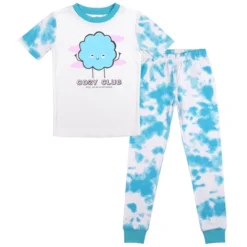 Bioworld Cozy Club Youth Girls Blue & White Wash Short Sleeve Shirt & Sleep Pants Set -Best Clothing Store GUEST fae389bf 7cee 4880 b468 8ec0a9f4073f