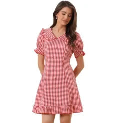 Allegra K Women's Plaid Gingham Puff Sleeve Ruffle Peter Pan Collar Vintage Dress -Best Clothing Store GUEST fc039ebd f7bb 4b19 915d 23af8dbdc19d