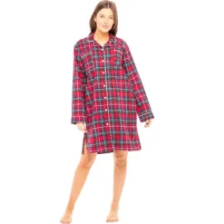 Women's Soft Warm Flannel Sleep Shirt, Button Down Boyfriend Nightgown