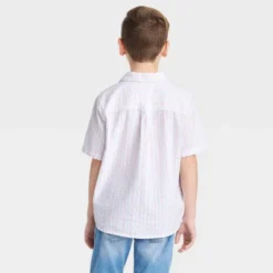 Boys' Seersucker Woven Short Sleeve Button-Down Shirt - Art Class™ White