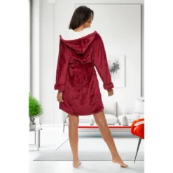 Women's Classic Plush Hooded Robe, Short Fleece Bathrobe With Hood -Best Clothing Store GUEST ff12e66d 3d55 4813 9133 4dc09a2cc751