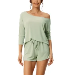 Cheibear Womens Casual Slant Shoulder Long Sleeve Top With Shorts Pajamas Set 2 Pcs -Best Clothing Store GUEST ffbb09bd fd76 4291 81d7 ad13d760c752